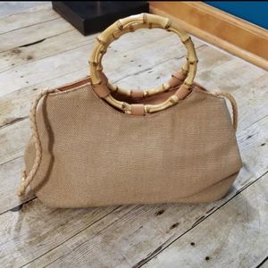 Bamboo handle beach bag tote purse with matching coin purse